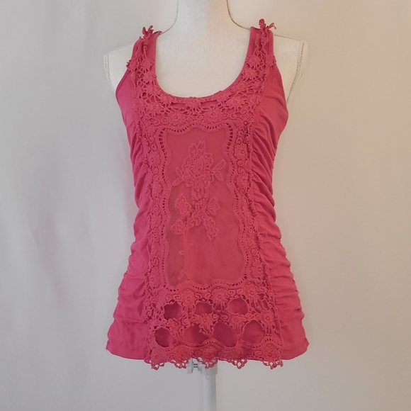 Tops - Pink basic crotchet tank top L